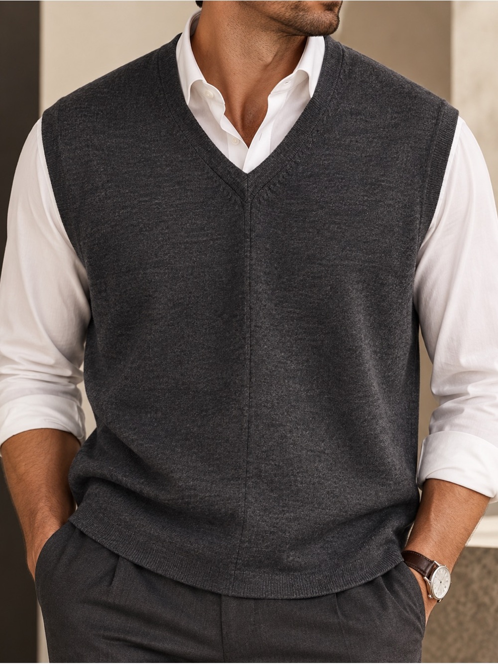 Alfani Men’s XL Charcoal Gray 100% Merino Wool V-Neck Sweater Vest